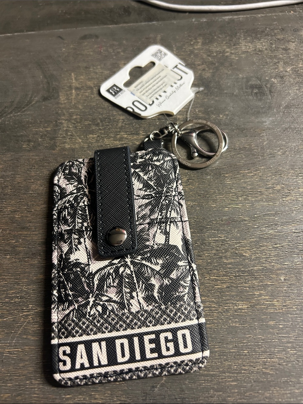 NWT Robin Ruth San Diego Black & White Palm Card Holder Keychain